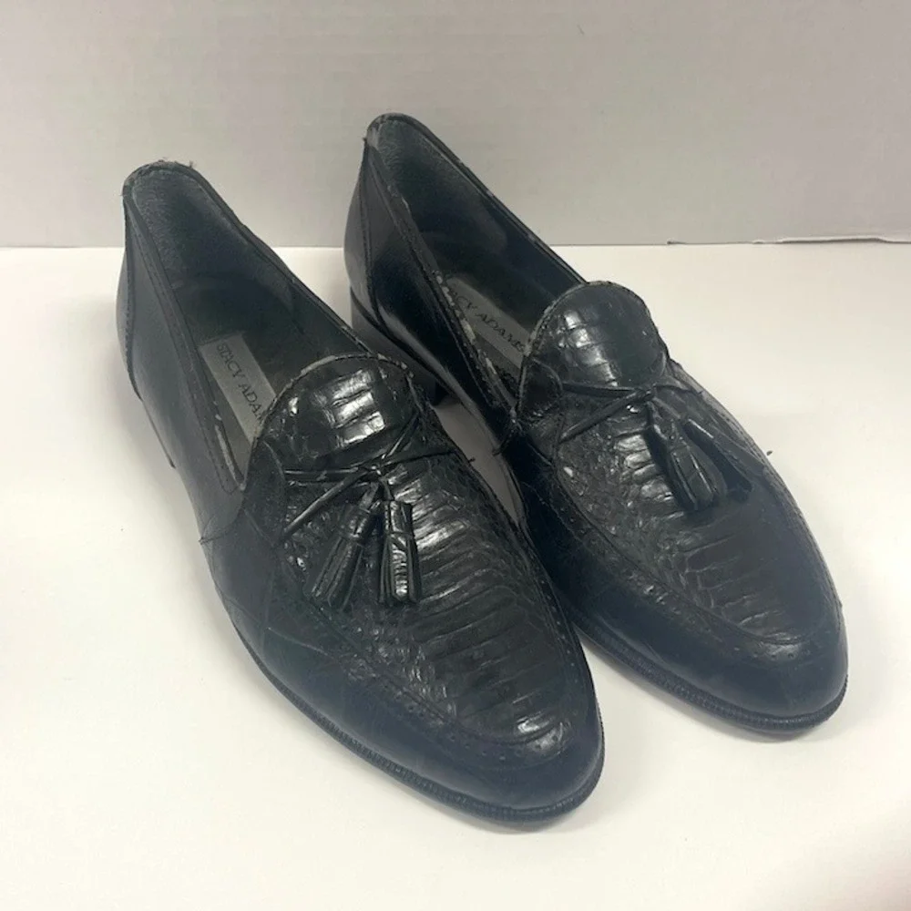 Stacy Adams Mens Black Genuine Snake Leather Tassel Loafers 23788-01 Size‎ 8.5M